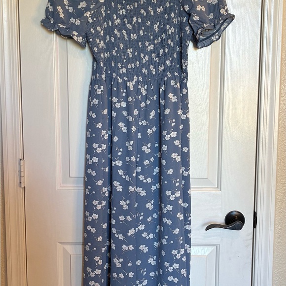 Inspired Hearts Dusty Blue Floral Smocked Romper - Picture 2 of 7